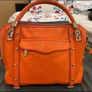 Large Rebecca Minkoff Handbag Cupid Satchel Coral Orange Leather